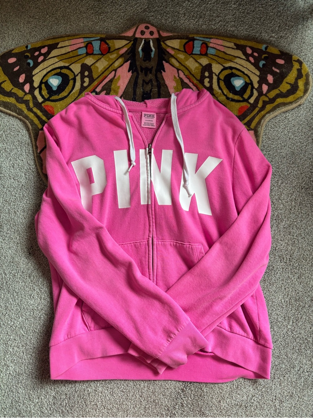 PINK Victoria's Secret Bright Pink Zip-Up Hoodie with White Logo